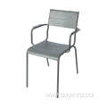 Outdoor Metal Slat Armchair with Armrest Board